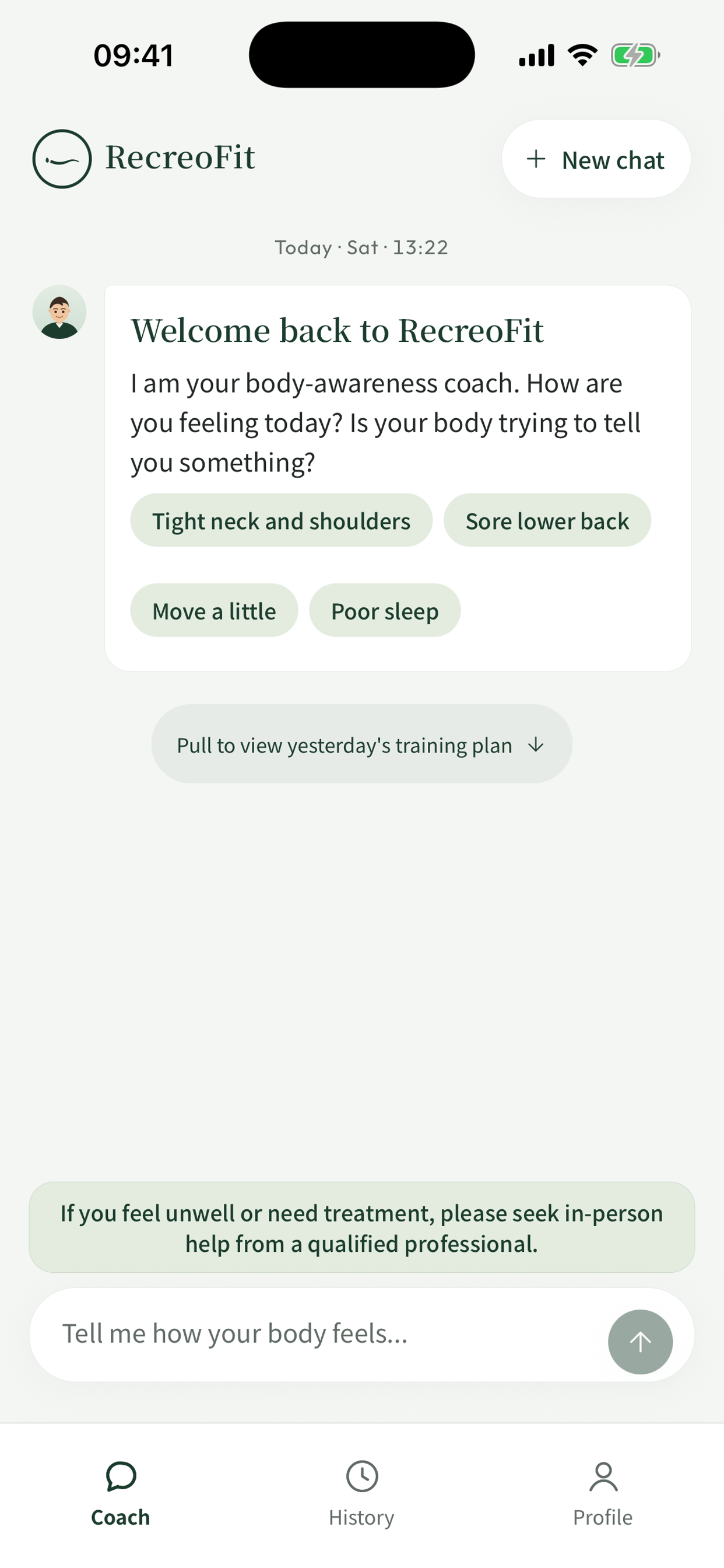 recreofit AI Coach conversation screen