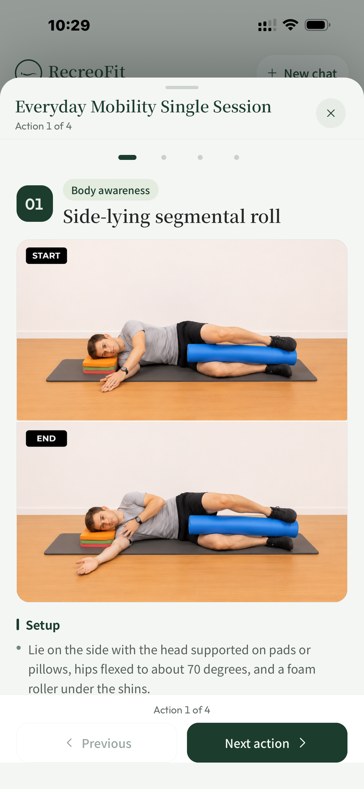 recreofit guided movement action screen