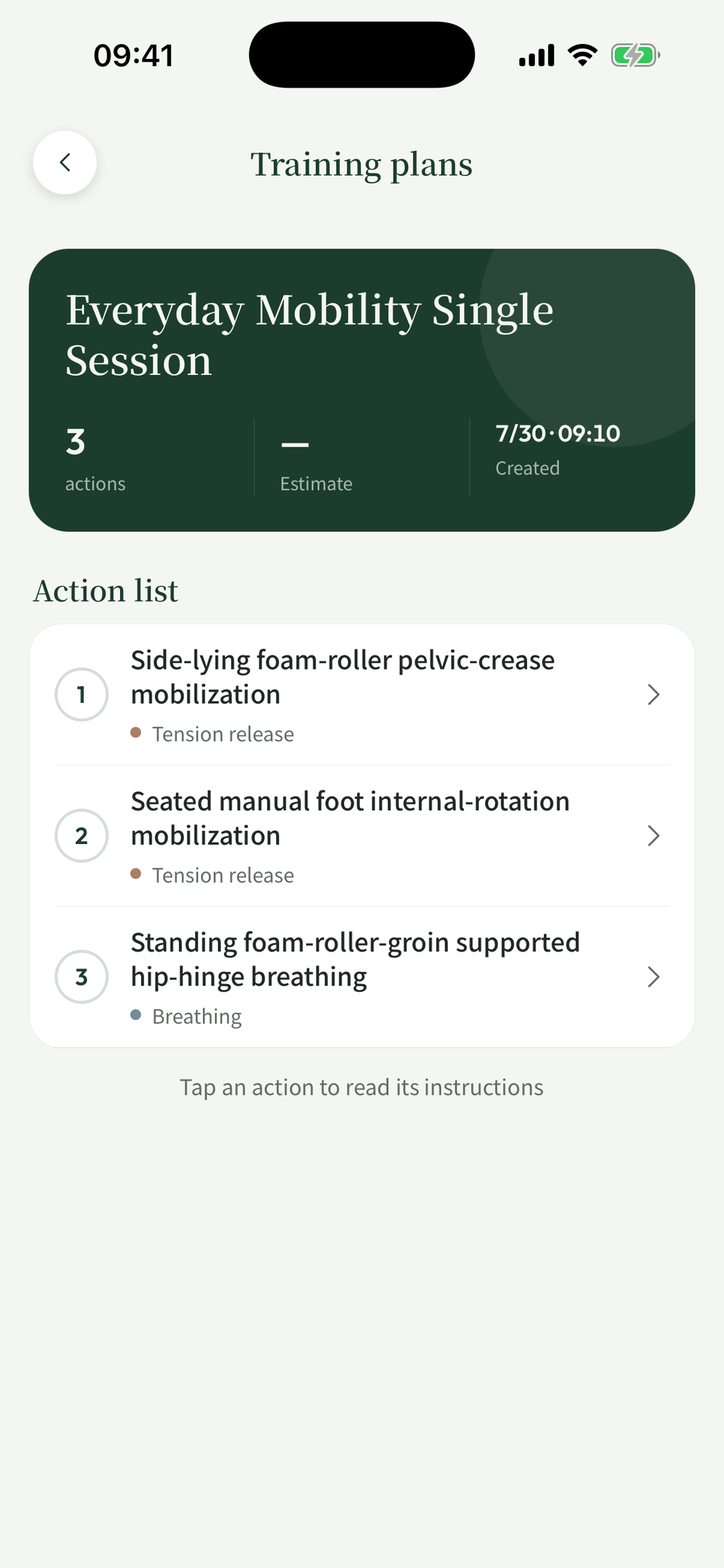 recreofit training plan detail screen